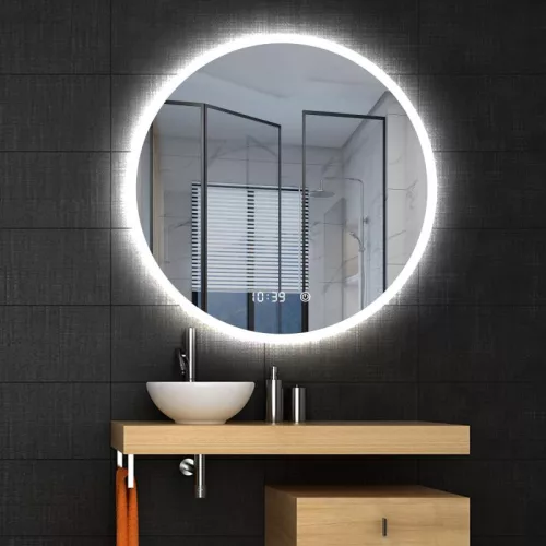 LED okos tükör 100 cm-es kerek kijelzővel+állítható fényerő,páramentesítő funkció,óra,hőmérő